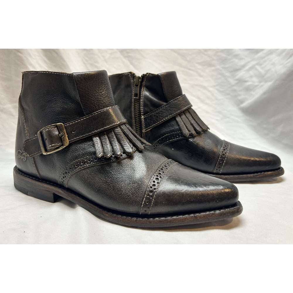 Bed Stu Dipper Leather Side Zip Ankle Boots Kiltie Buckle Detail Women's Size 6